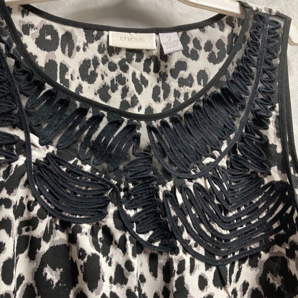 CHICOS Leopard Embroidered Detail Tank Top Sleeveless Blouse Black & White Large - Picture 12 of 16